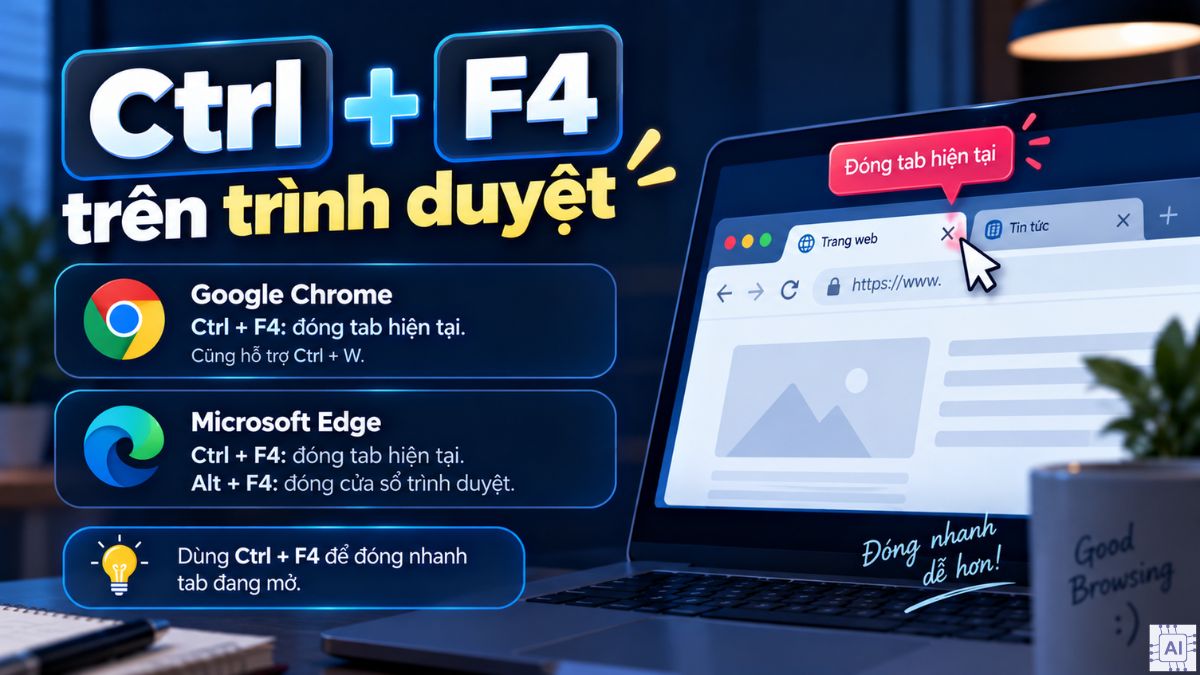 Ctrl + F4 trên trình duyệt