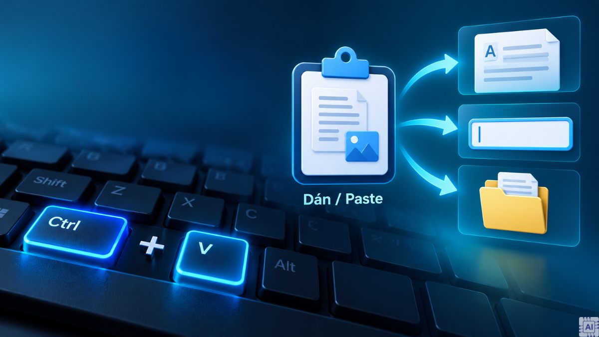 Ctrl+V là tổ hợp phím tắt dùng để dán nội dung đang nằm trong Clipboard vào tài liệu