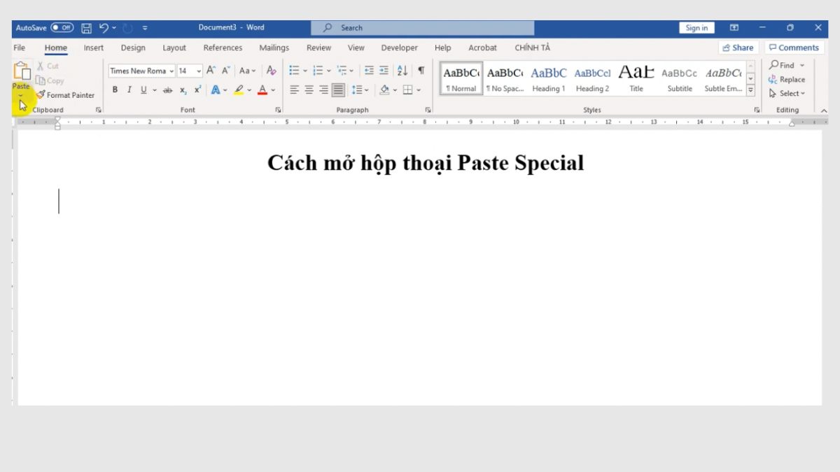 Ctrl+Alt+V mở Paste Special trong Word và Excel
