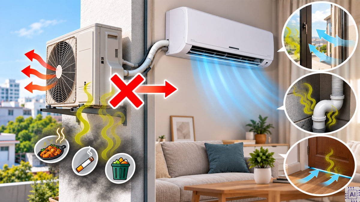 Cục nóng máy lạnh có hút mùi từ ngoài vào không?