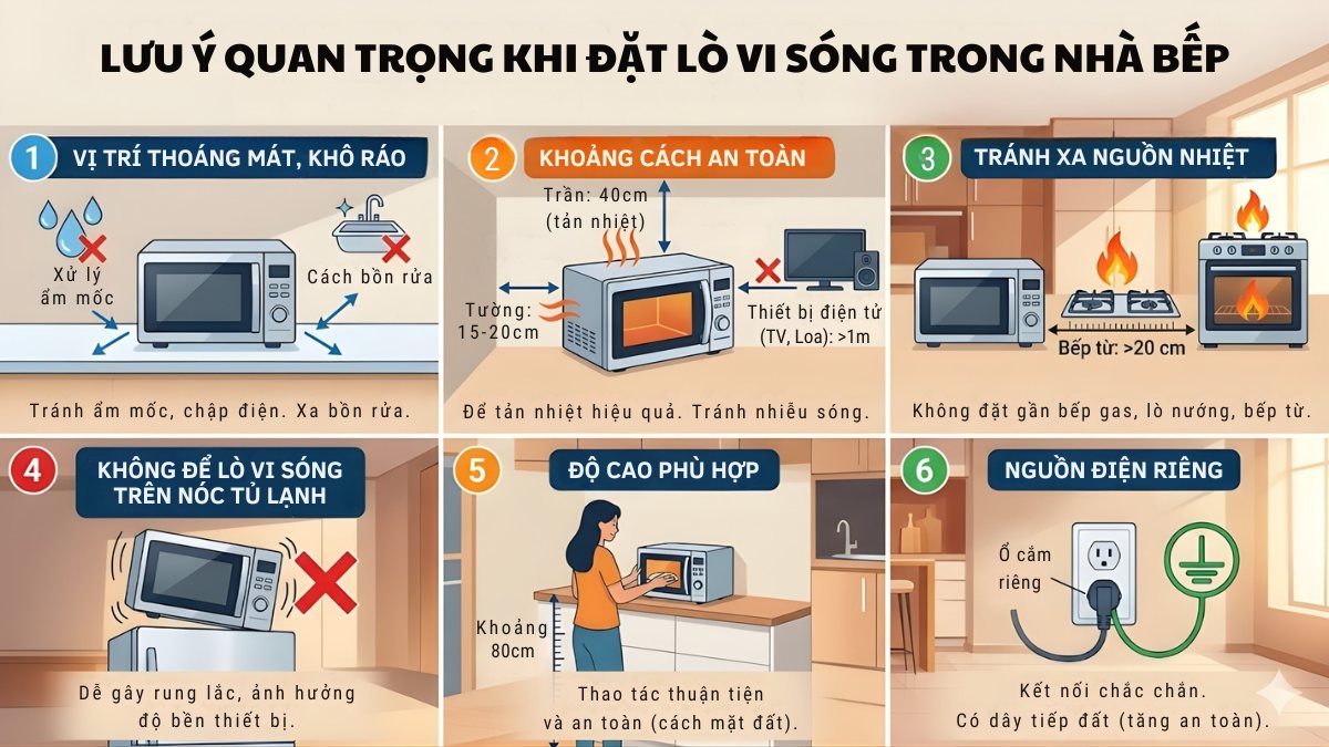 Lưu ý quan trọng khi đặt lò vi sóng trong nhà bếp 