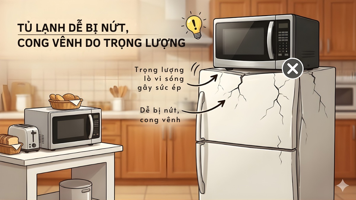 Những rủi ro khi để lò vi sóng trên nóc tủ lạnh