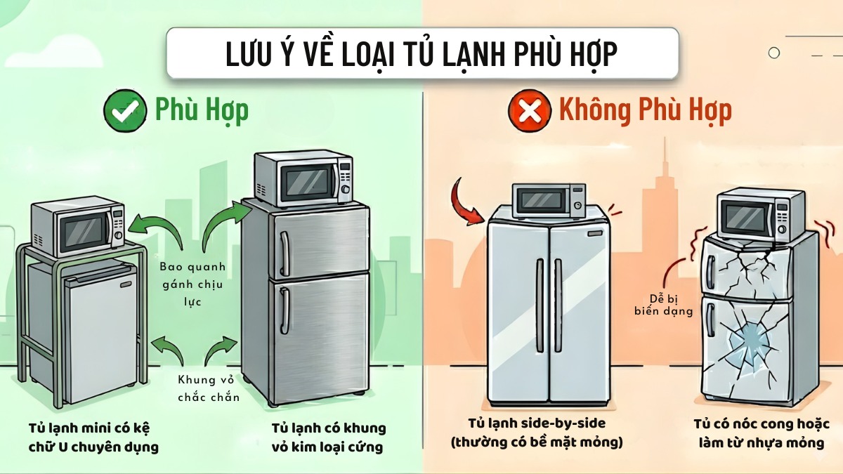 Các trường hợp ngoại lệ có thể để lò vi sóng trên tủ lạnh