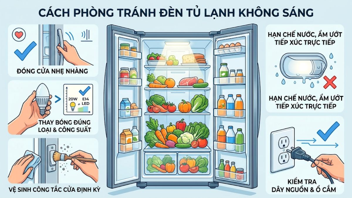 Cách phòng tránh tình trạng đèn tủ lạnh không sáng