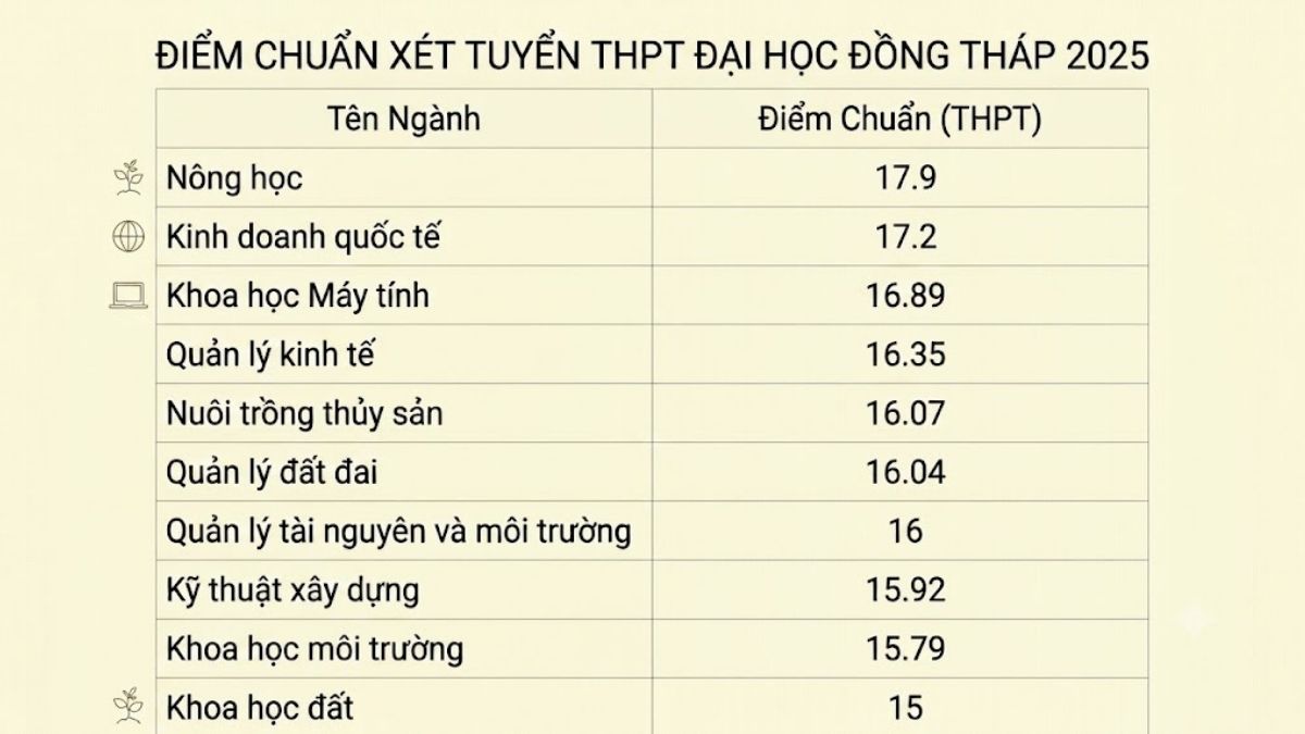 Điểm chuẩn Trường Đại học Đồng Tháp năm 2025