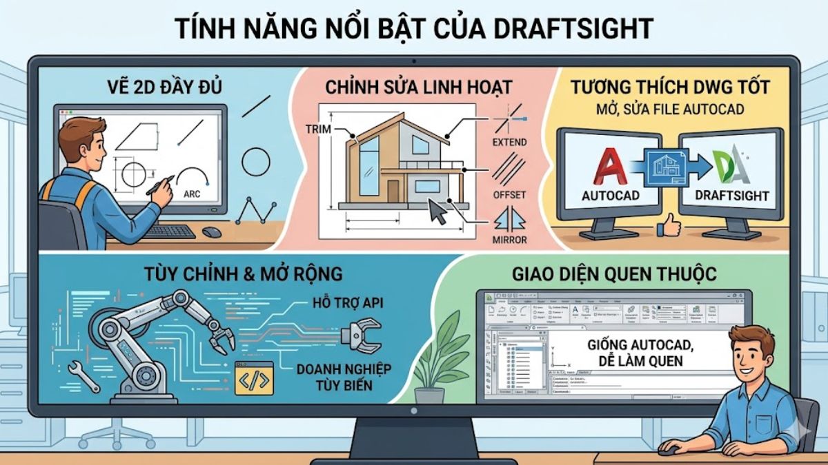 Tính năng nổi bật của DraftSight? 