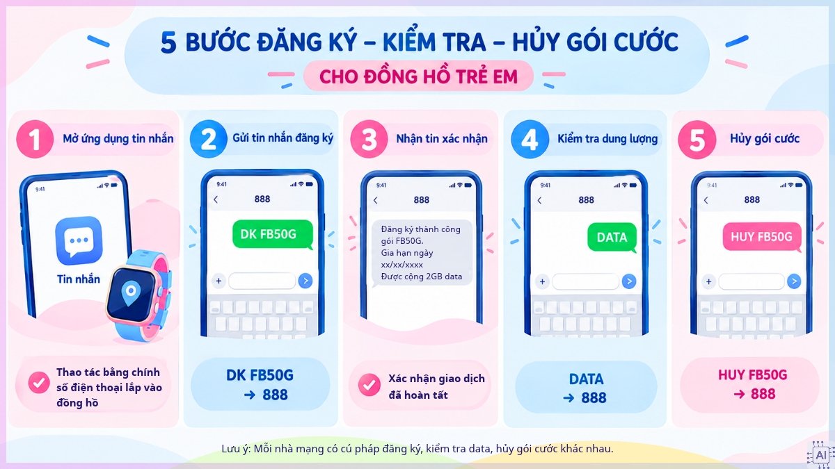 Cách đăng ký, kiểm tra và hủy gói cước cho đồng hồ trẻ em