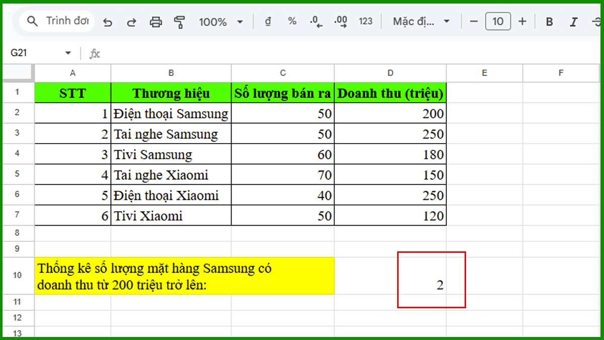 Hàm COUNTIFS trong Google Sheet kết hợp với ký tự đại diện Bước 3
