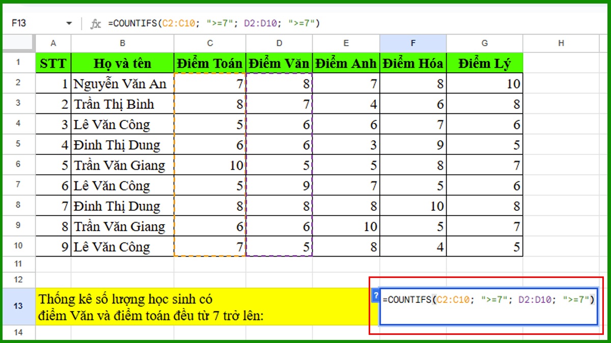 Cách dùng hàm COUNTIFS trong Google Sheet cơ bản Bước 2