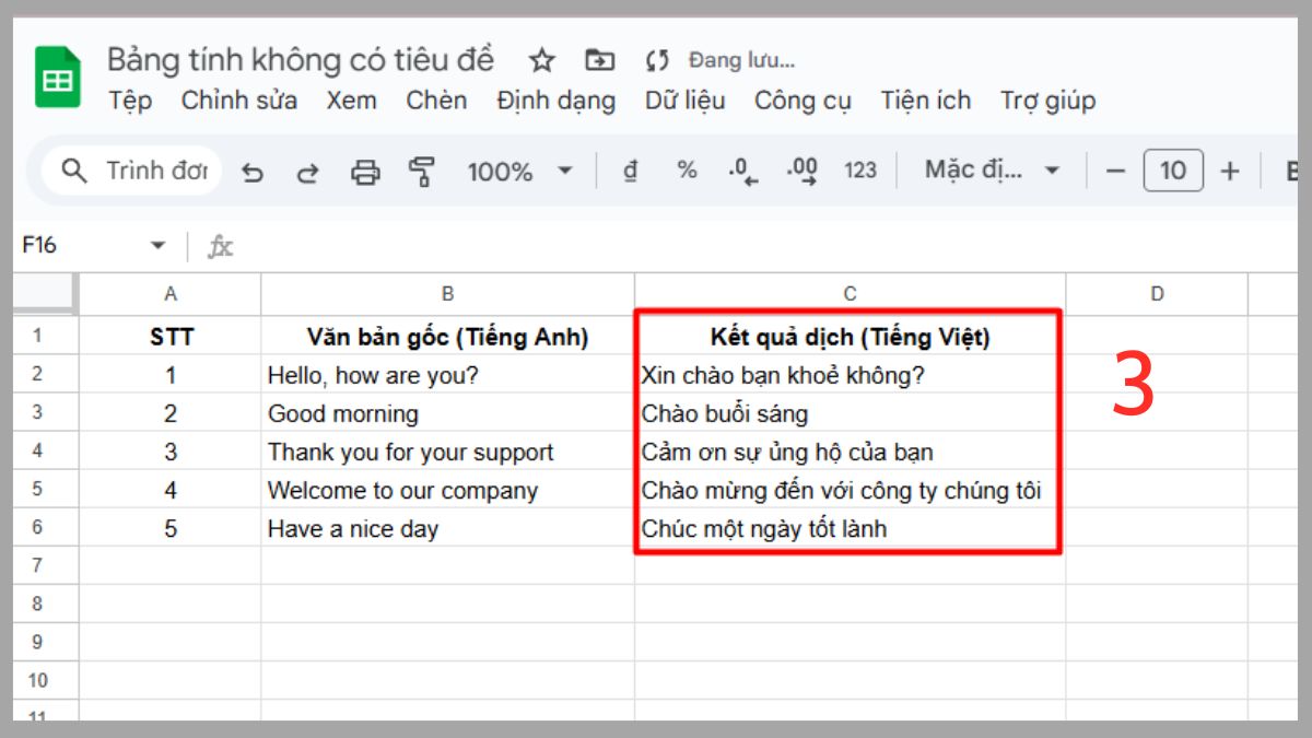 Dùng hàm GOOGLE TRANSLATE trong Google Sheet bước 3