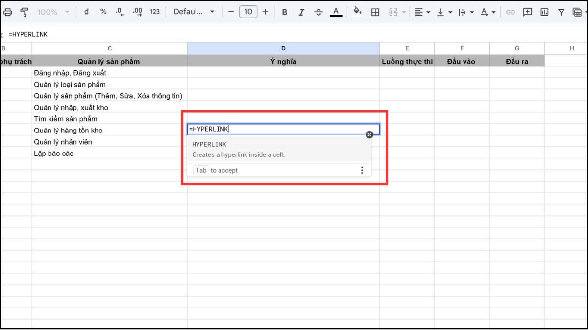 Hàm Hyperlink trong Google Sheet giúp người dùng chèn liên kết trong bảng tính