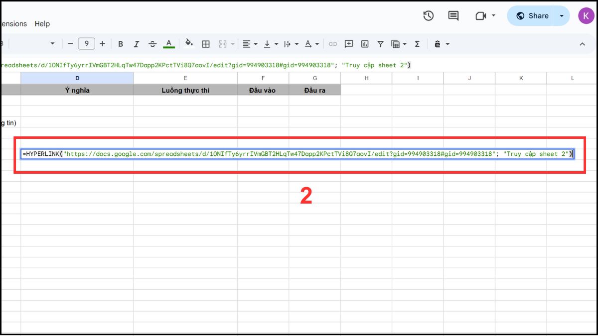 Hàm HYPERLINK trong Google Sheet tạo danh mục, mục lục, liên kết giữa các sheet trong cùng file bước 2