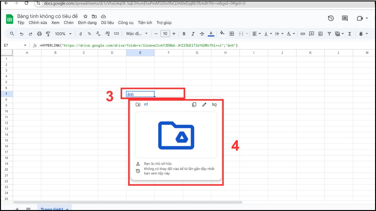 Hàm HYPERLINK trong Google Sheet tạo liên kết đến các file hoặc thư mục ngoài bước 3