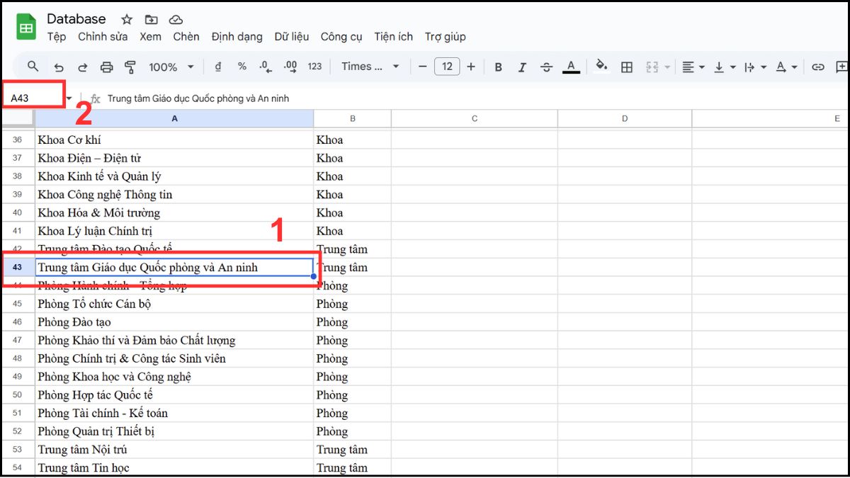 Hàm HYPERLINK trong Google Sheet tạo liên kết đến một vị trí cụ thể trong sheet bước 1
