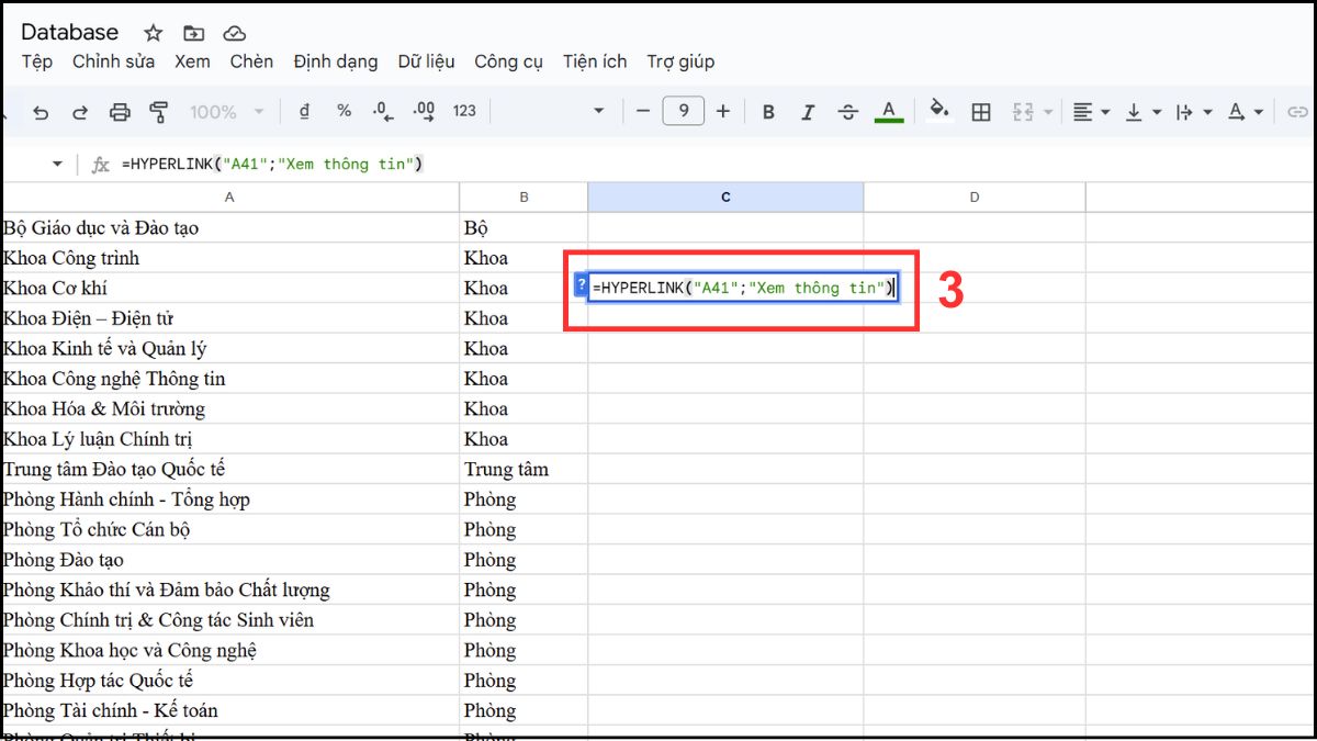 Hàm HYPERLINK trong Google Sheet tạo liên kết đến một vị trí cụ thể trong sheet bước 2