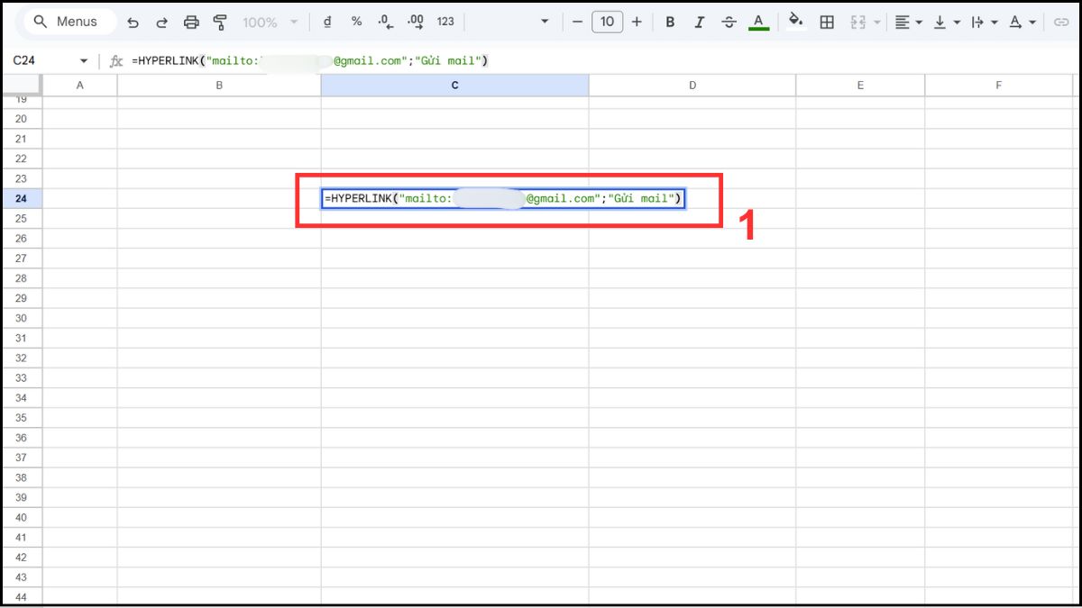 Hàm HYPERLINK trong Google Sheet tạo liên kết liên kết đến địa chỉ email bước 1