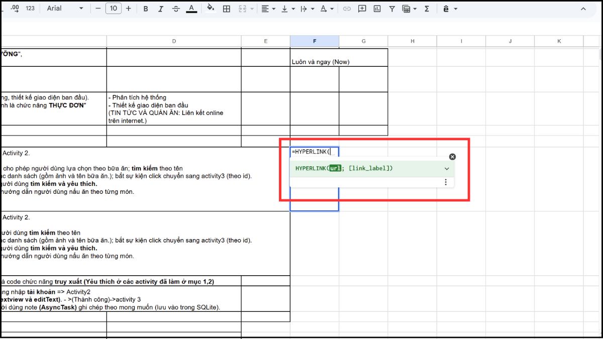Cú pháp hàm HYPERLINK trong Google Sheet