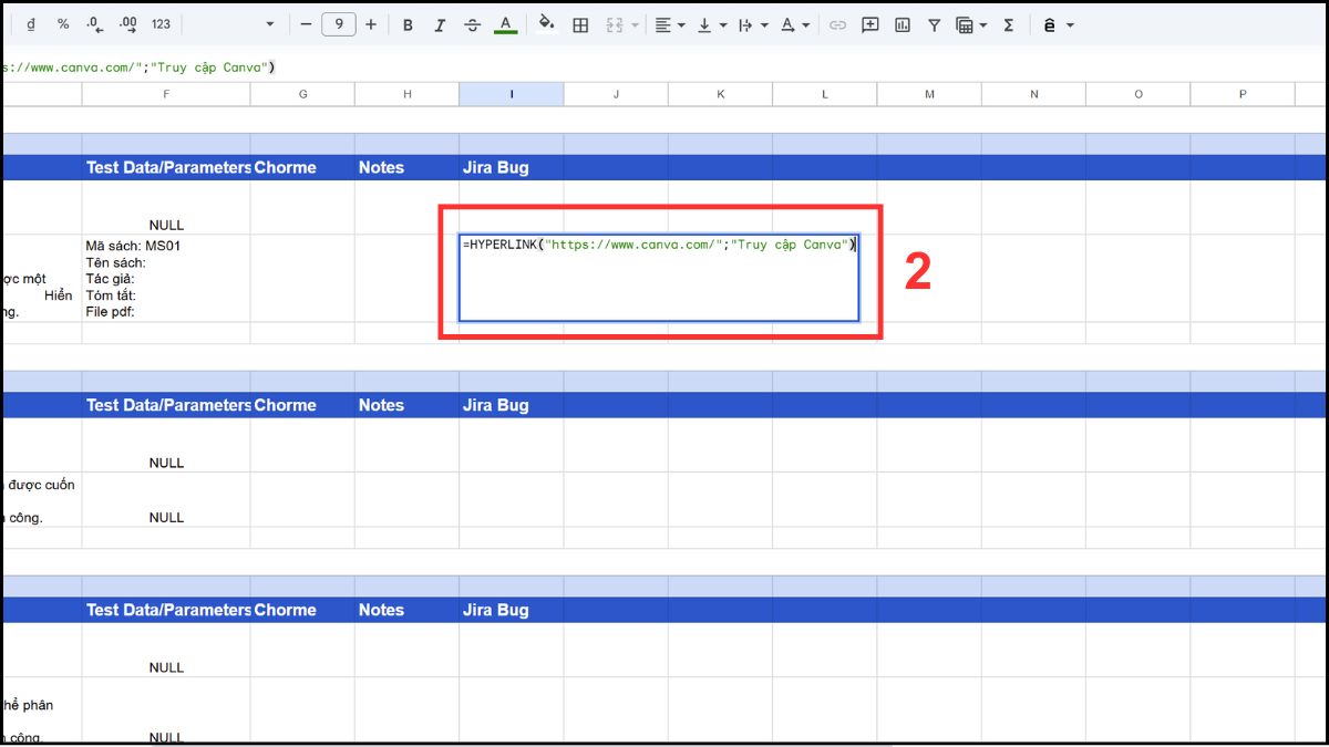 Sử dụng hàm HYPERLINK trong Google Sheet chèn một link đơn lẻ bước 2