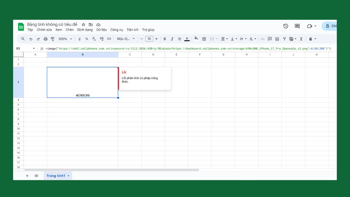 Khắc phục lỗi hàm IMAGE trong Google Sheet