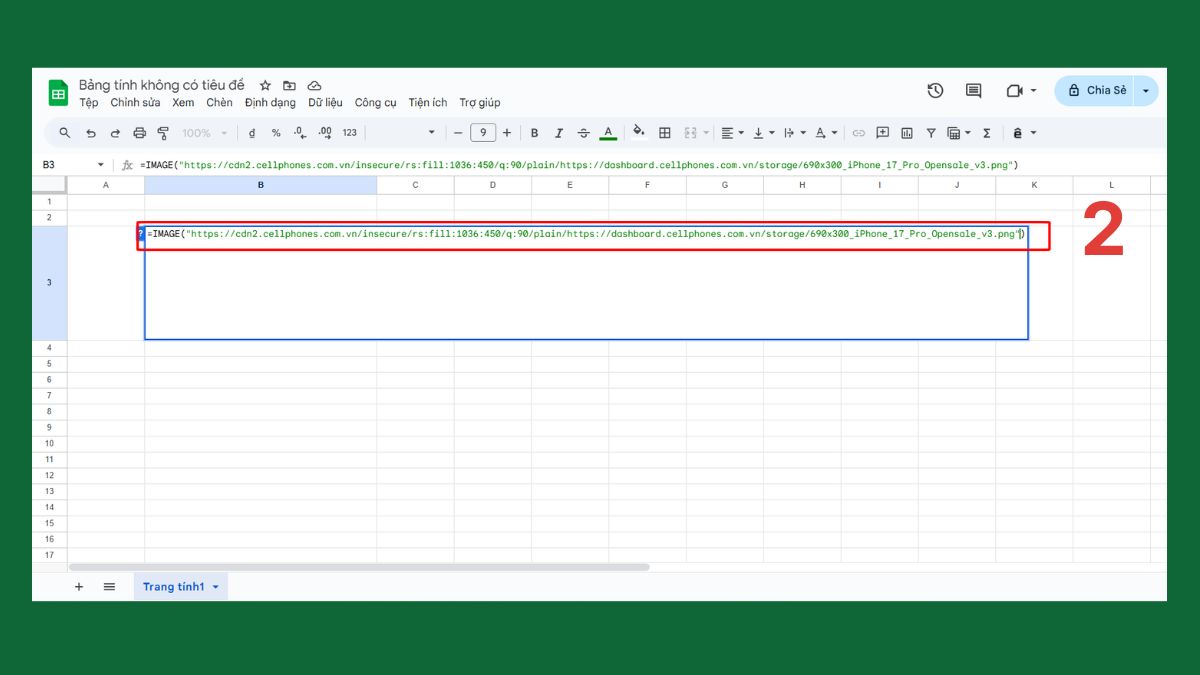 Hàm IMAGE trong Google Sheet chèn ảnh bằng URL công khai Bước 2