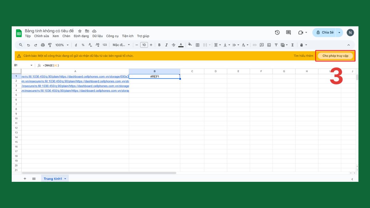 Hàm IMAGE trong Google Sheet chèn nhiều ảnh cùng lúc Bước 3