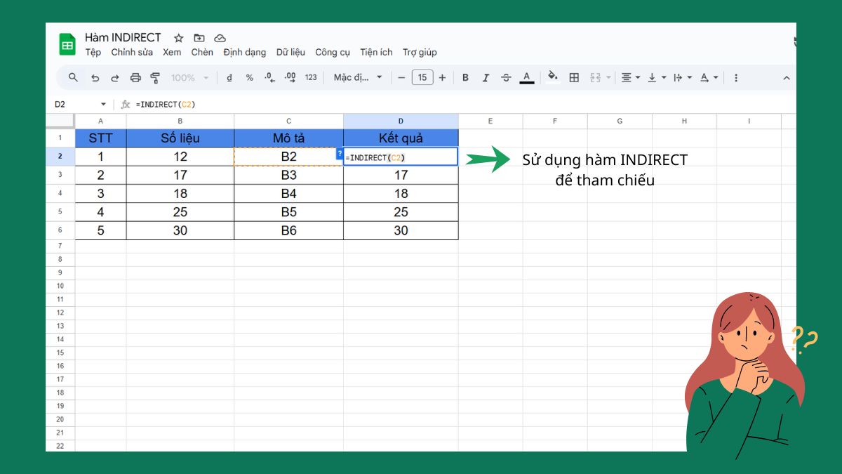 Hàm INDIRECT trong Google Sheet là hàm trả về một tham chiếu ô