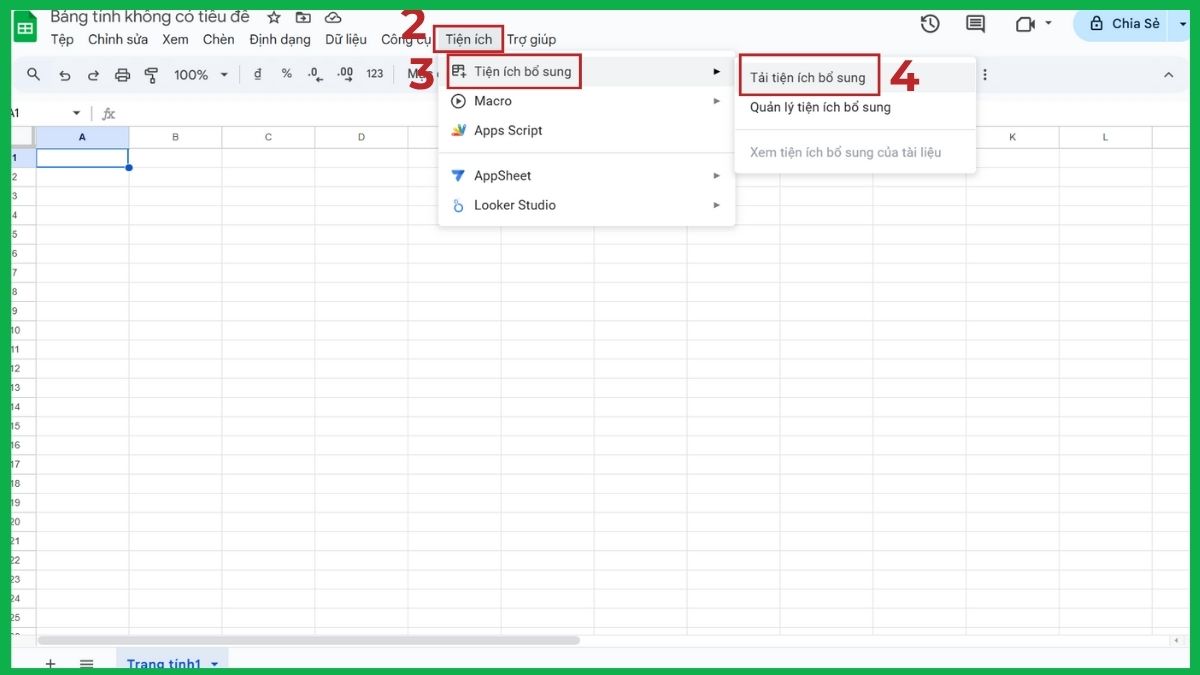 Cài đặt tiện ích để sử dụng hàm Pinyin trong Google Sheet Bước 2