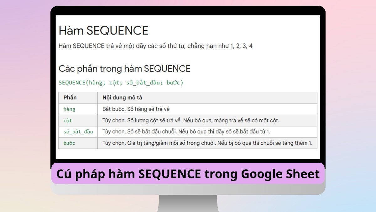 Cú pháp hàm SEQUENCE trong Google Sheet