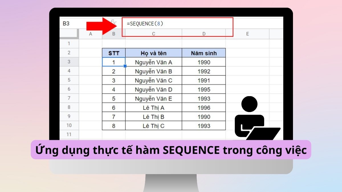Hàm SEQUENCE trong Google Sheet ứng dụng trong công việc