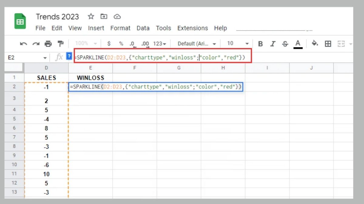 Hàm SPARKLINE trong Google Sheet: Biểu đồ thắng thua