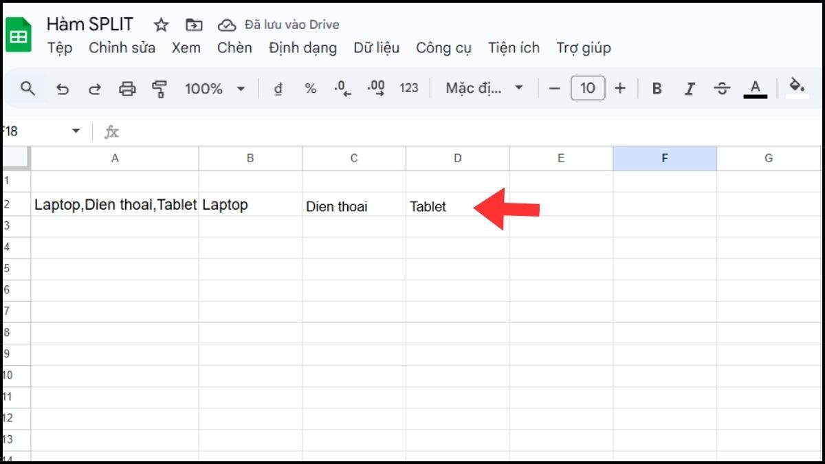 Tách dữ liệu theo dấu phẩy bằng hàm SPLIT trong Google Sheet Bước 3