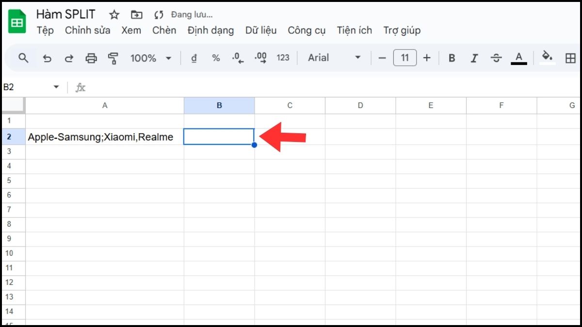 Tách dữ liệu theo dấu chấm phẩy bằng hàm SPLIT trong Google Sheet Bước 1