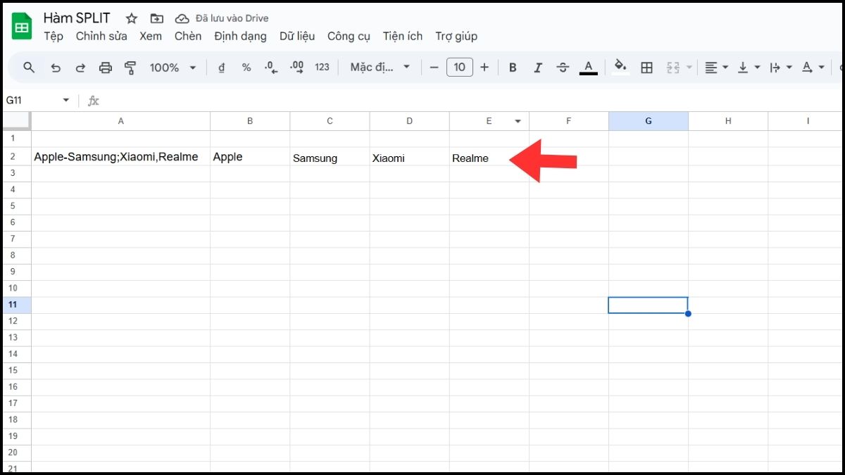 Tách dữ liệu theo dấu chấm phẩy bằng hàm SPLIT trong Google Sheet Bước 3