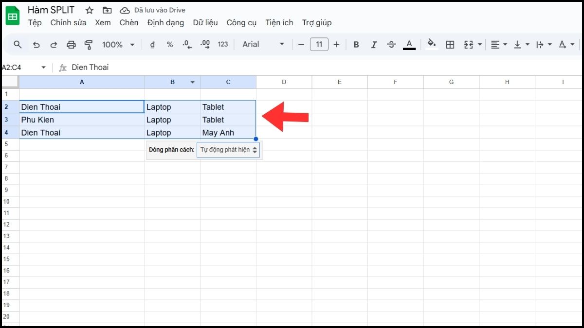 Tách dữ liệu bằng tính năng Split text to columns Bước 2