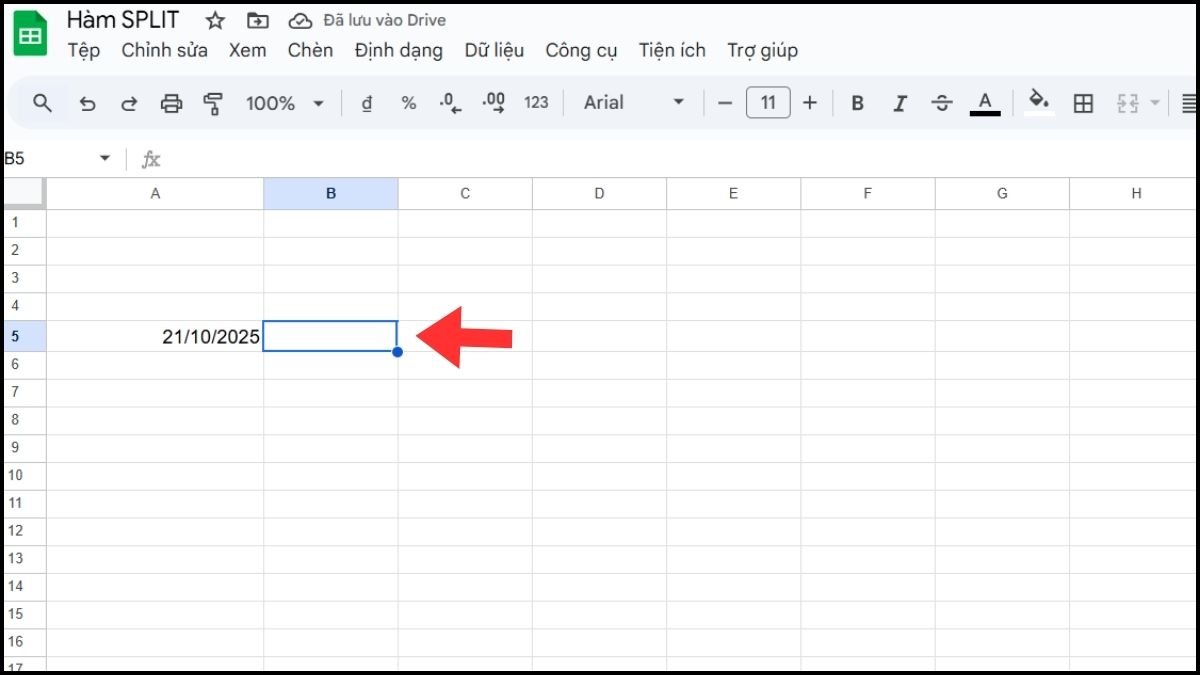 Cách tách ngày, tháng, năm bằng hàm SPLIT trong Google Sheet Bước 1