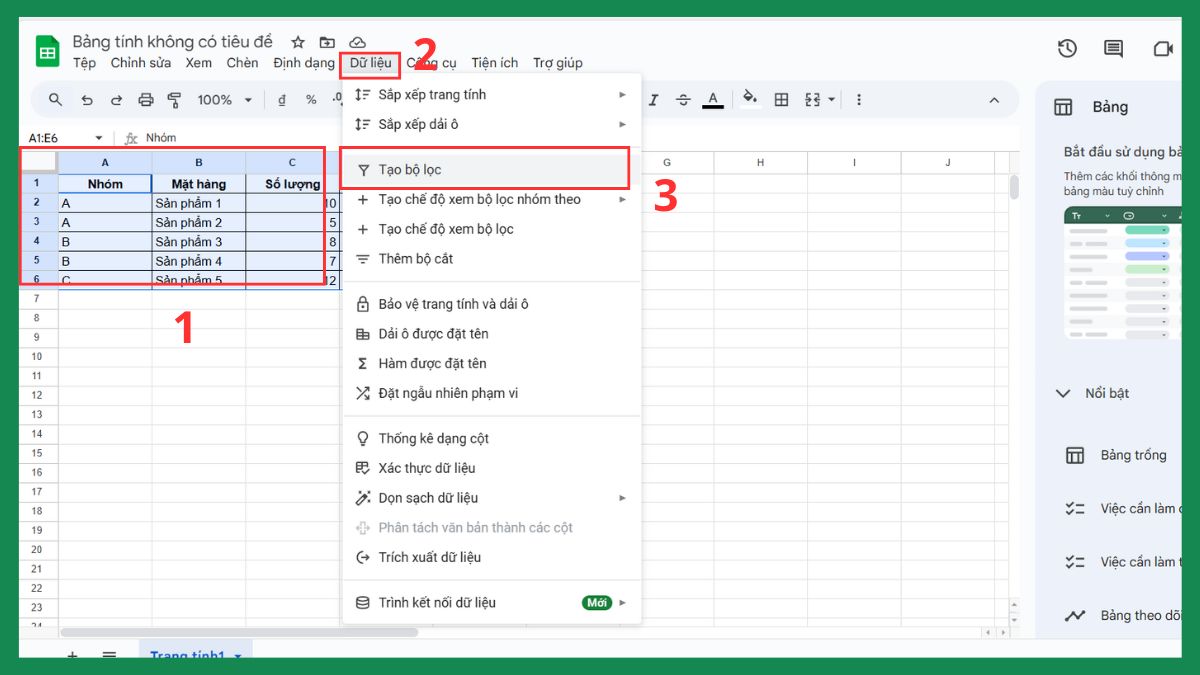 Sử dụng hàm SUBTOTAL tính trên dữ liệu đã lọc bước 1