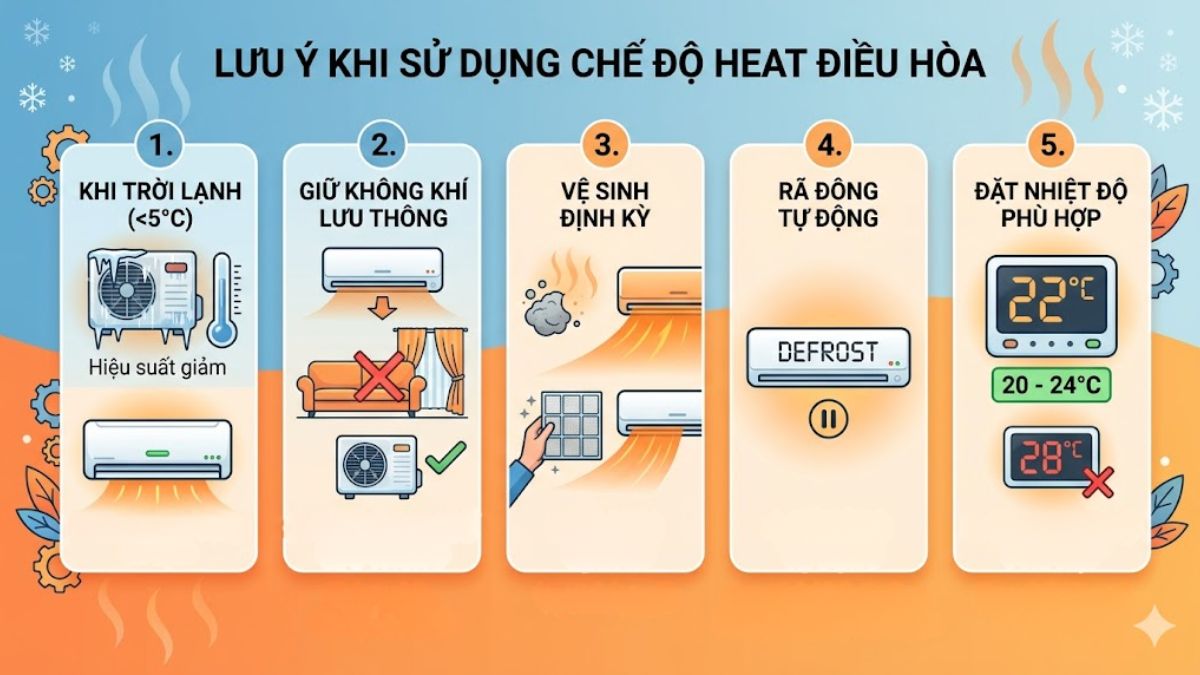 Những lưu ý khi sử dụng chế độ Heat của điều hòa