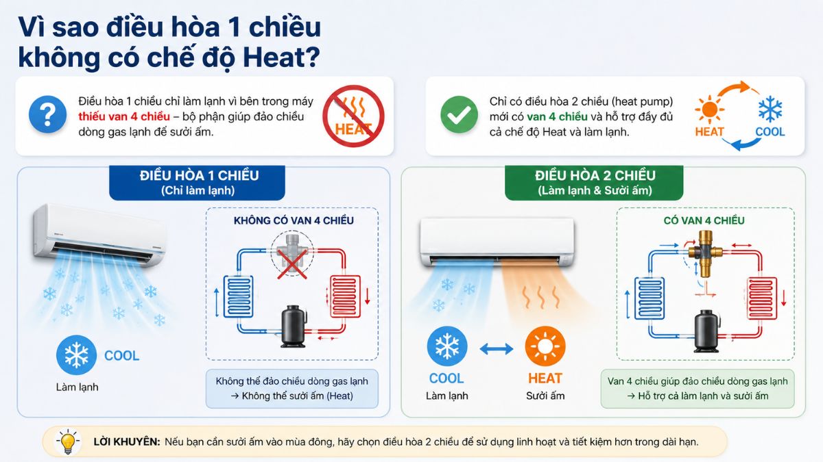 Cơ chế hoạt động của chế độ Heat trên điều hòa