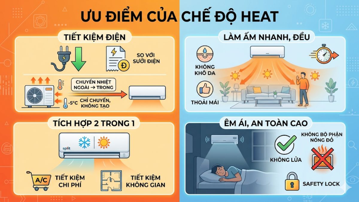 Ưu và nhược điểm của chế độ Heat điều hòa