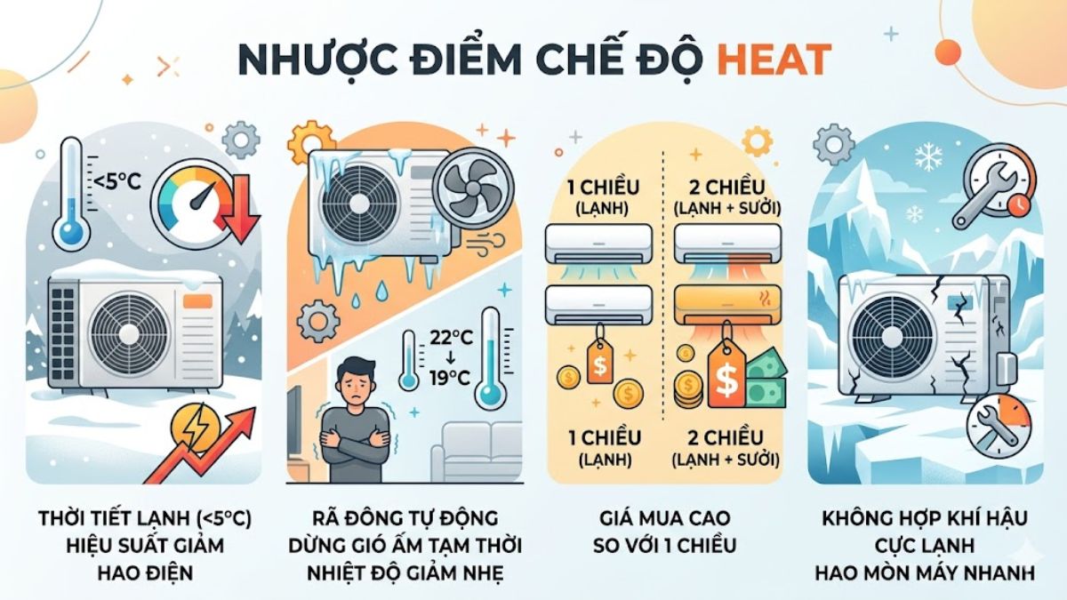 Ưu và nhược điểm của chế độ Heat điều hòa