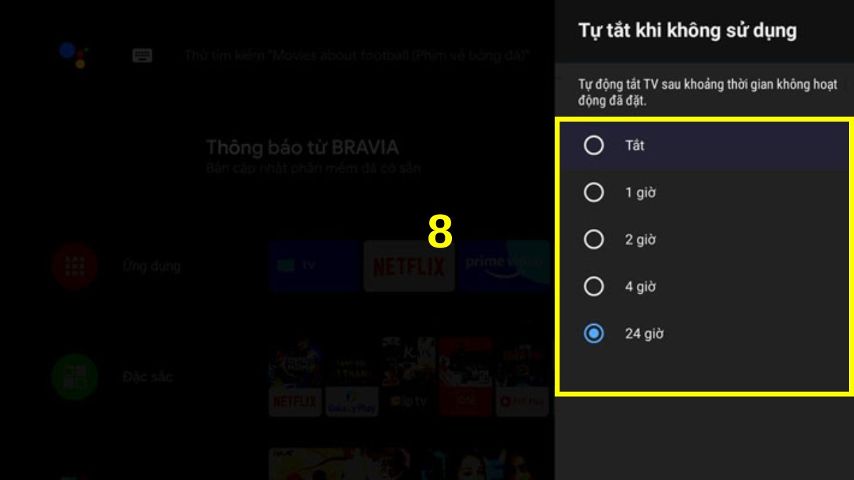 Cách hẹn giờ tắt tivi Sony tự động bước 3