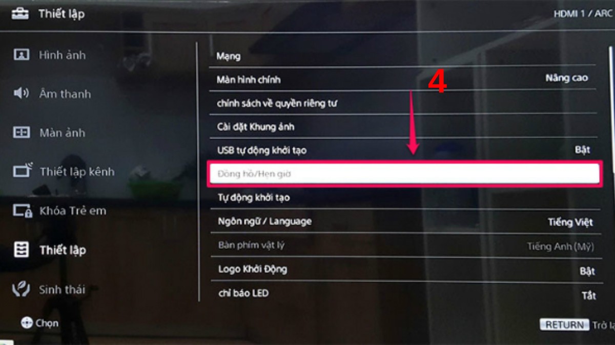 Hẹn giờ tắt tivi Sony theo chế độ ngủ bước 3
