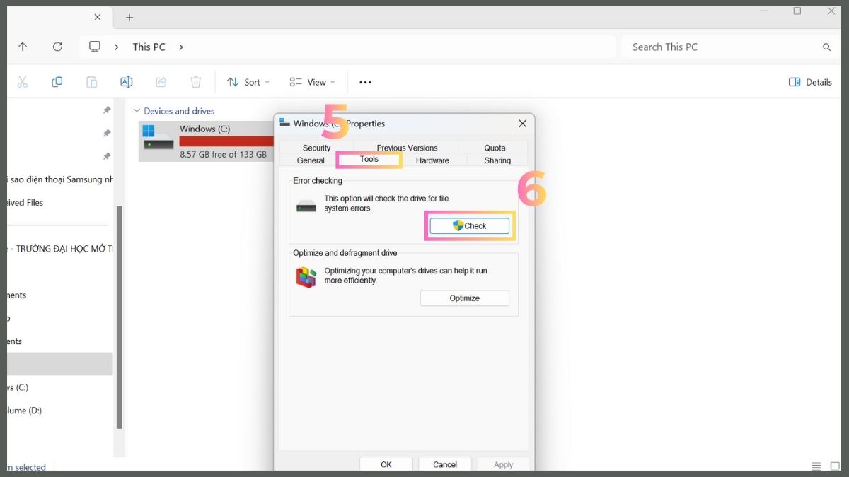Cách giúp hiện ổ cứng bị ẩn: Chạy CHKDSK bước 2