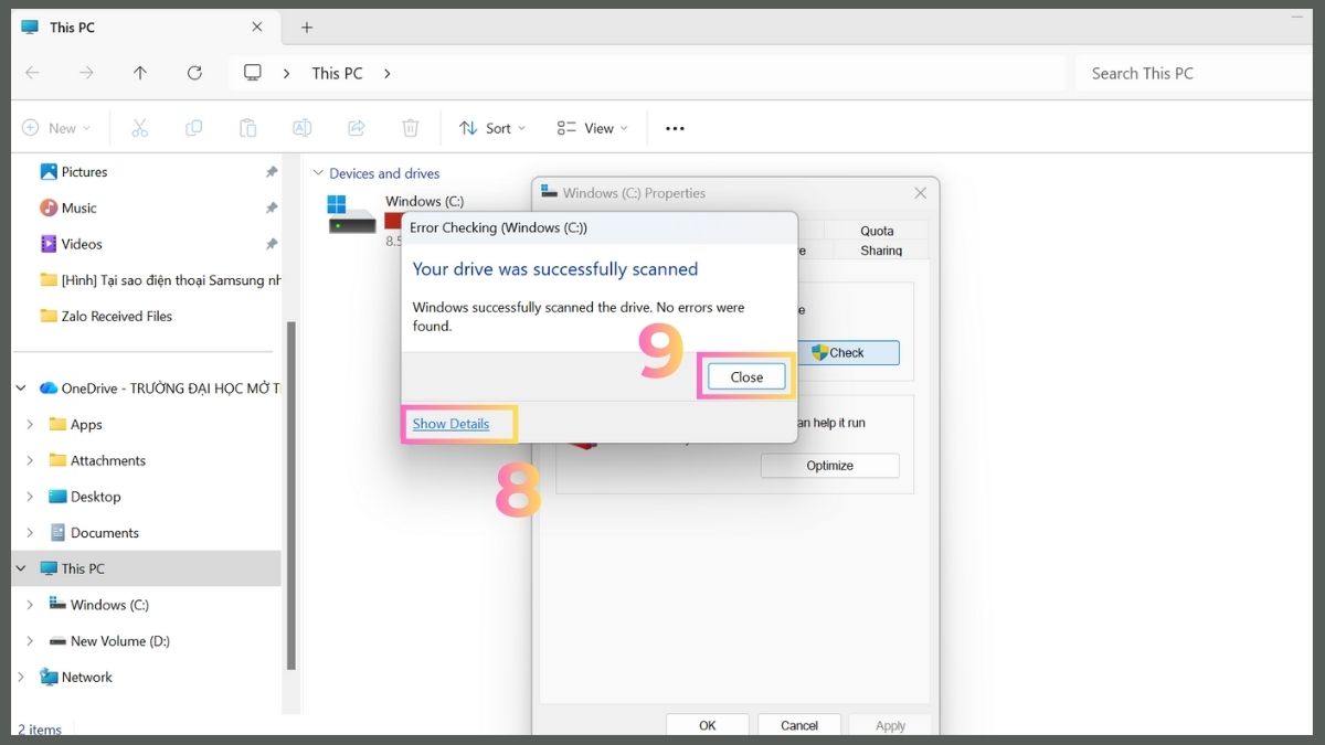 Cách giúp hiện ổ cứng bị ẩn: Chạy CHKDSK bước 4