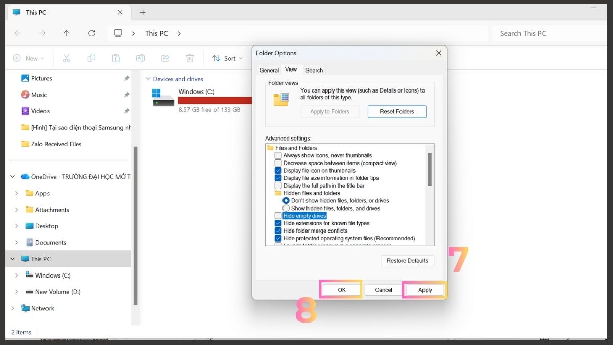 Cách giúp hiện ổ cứng bị ẩn: Chọn Options trong This PC bước 3