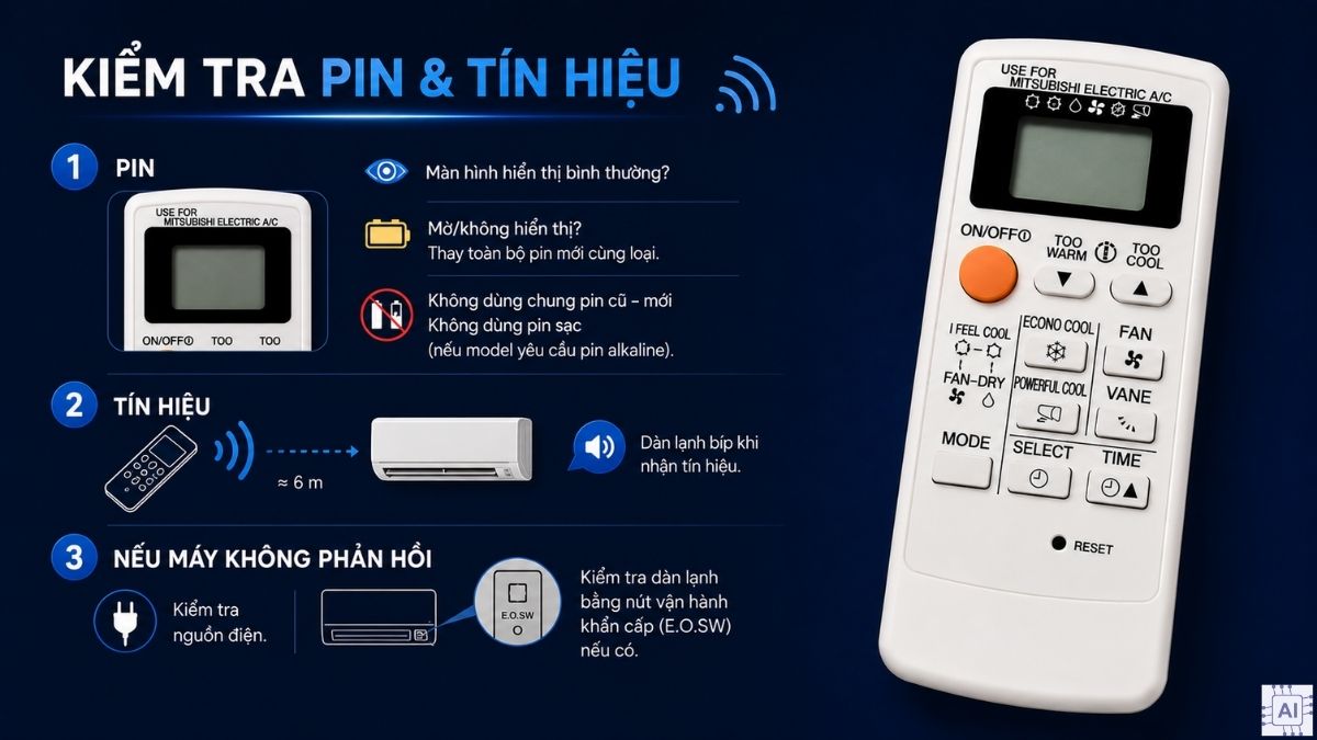 Cách xử lý khi remote máy lạnh Mitsubishi Electric không hoạt động