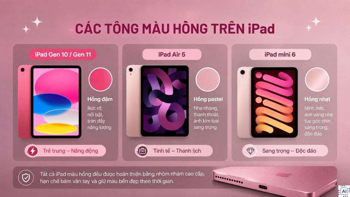 Phân biệt các tông màu hồng trên iPad