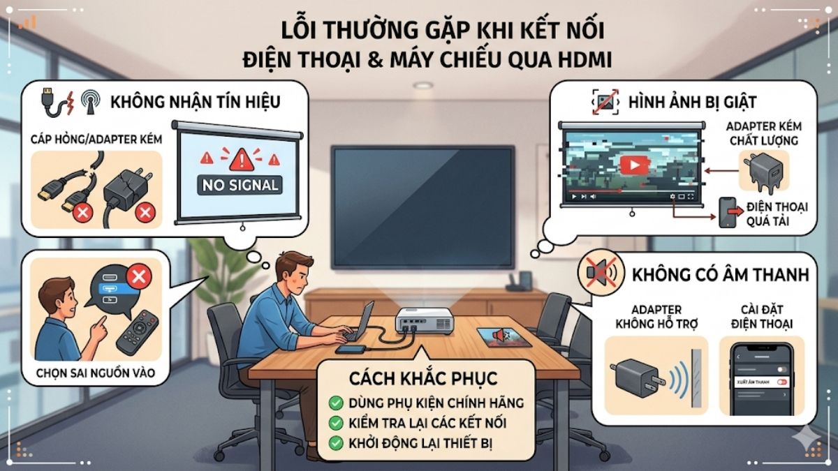 Lỗi thường gặp khi kết nối điện thoại với máy chiếu qua HDMI