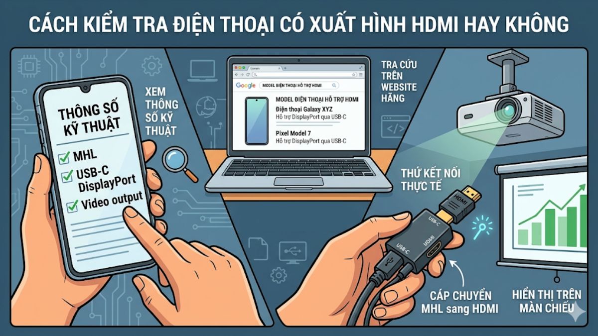 Cách kiểm tra điện thoại có hỗ trợ xuất hình HDMI hay không