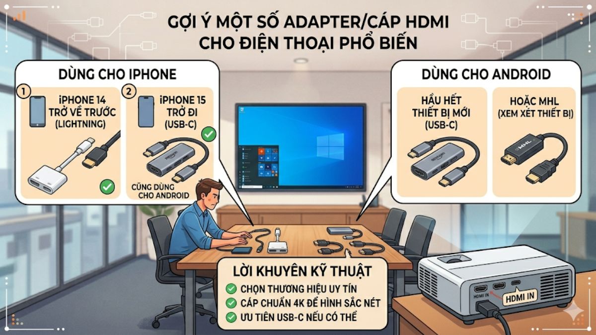 Gợi ý một số adapter/cáp HDMI cho điện thoại phổ biến